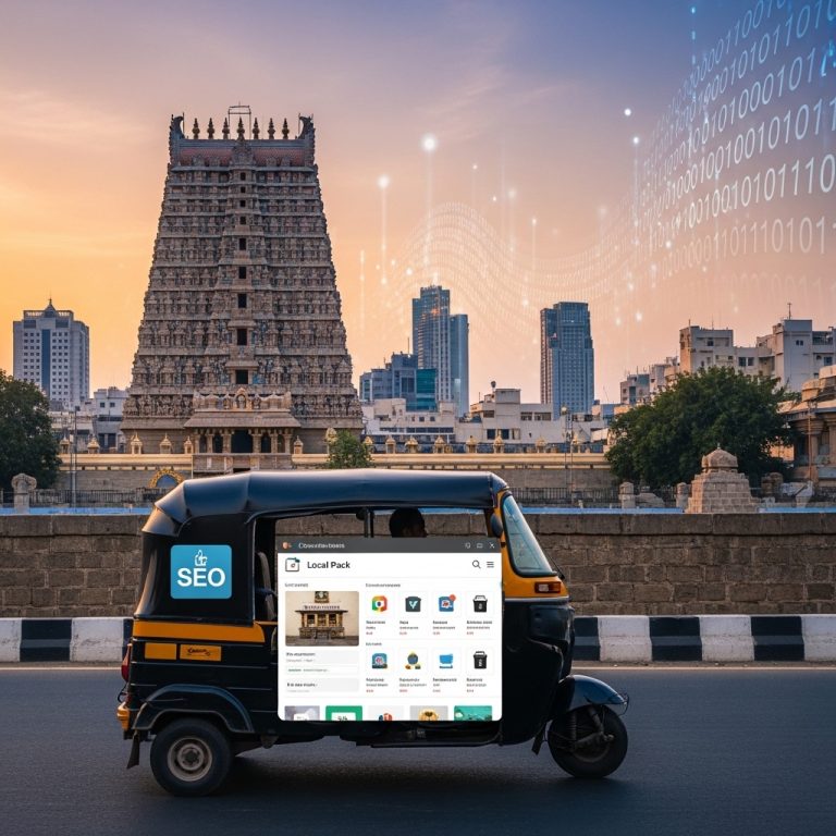 A stunning cinematic, award-winning photography shot related to Local SEO for Chennai Businesses: Design Elements That Help Rankings, going to use for blog