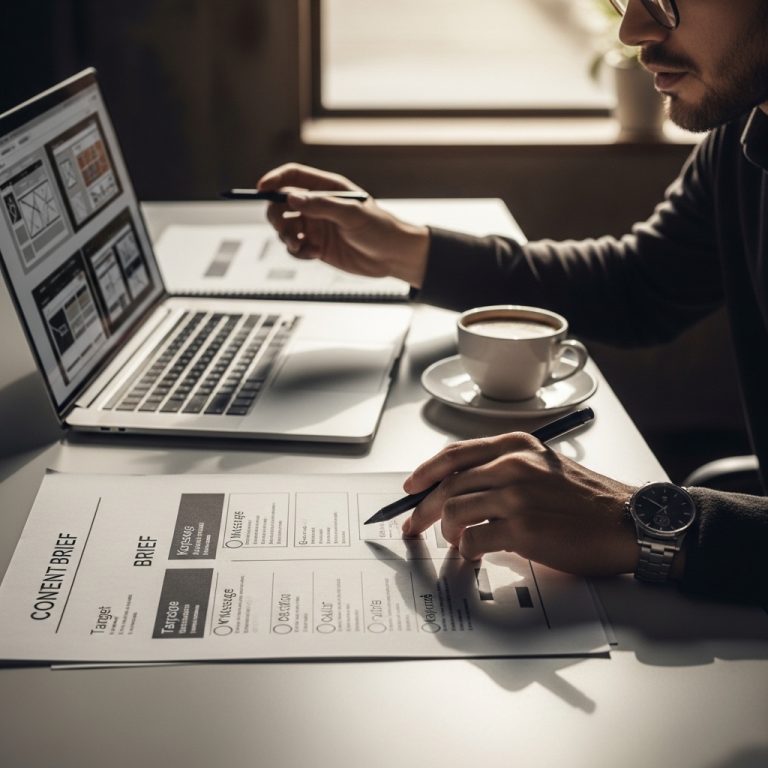 A stunning cinematic, award-winning photography shot related to How to Create a Content Brief for Your Web Designer, going to use for blog
