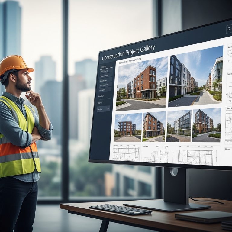 A stunning cinematic, award-winning photography shot related to Construction Company Websites: Project Galleries & Specs, going to use for blog