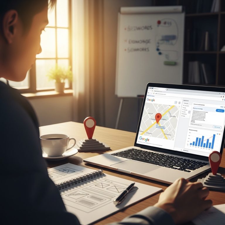 A stunning cinematic, award-winning photography shot related to How to Create a Google Maps Landing Page That Ranks, going to use for blog