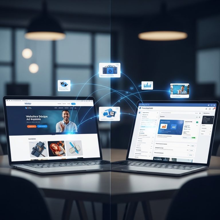 A stunning cinematic, award-winning photography shot related to How to Align Website Design with Facebook Ad Campaigns, going to use for blog