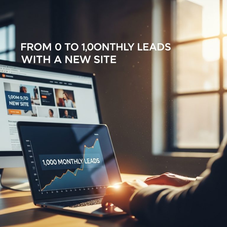 A stunning cinematic, award-winning photography shot related to Case Study: From 0 to 1,000 Monthly Leads with a New Site, going to use for blog