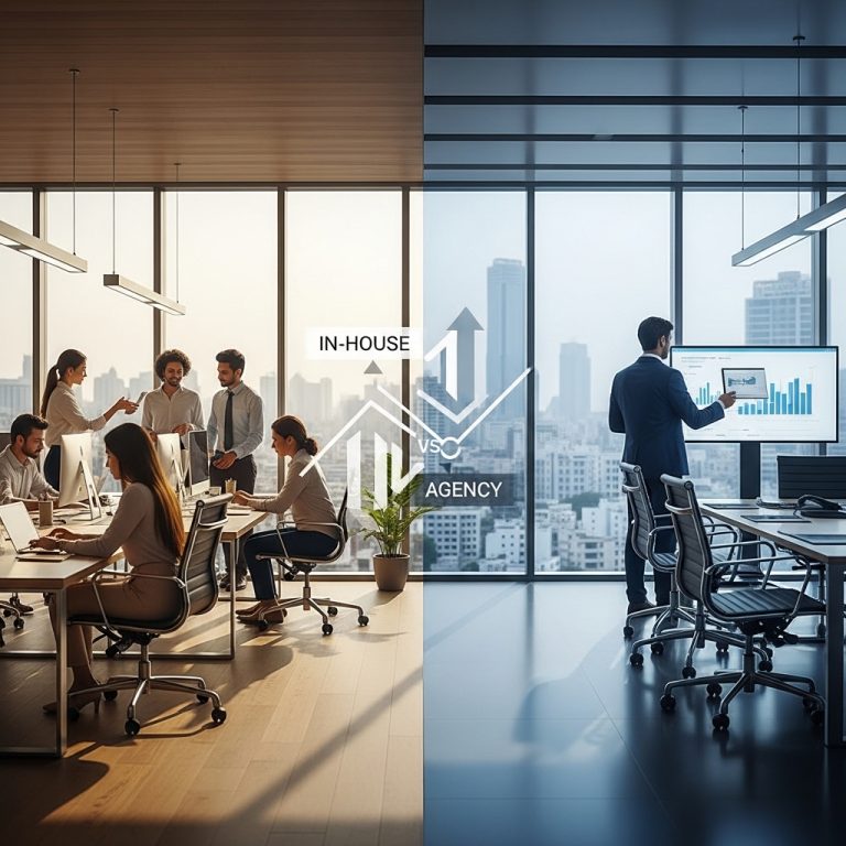 A stunning cinematic, award-winning photography shot related to Hiring In-house vs Hiring Agency in Chennai: Cost Comparison, going to use for blog