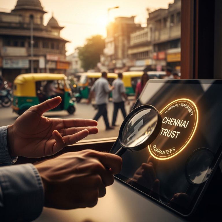 A stunning cinematic, award-winning photography shot related to The Role of Trust Badges, Warranties & Guarantees on Pages – Why Chennai Businesses Can’t Ignore Them, going to use for blog