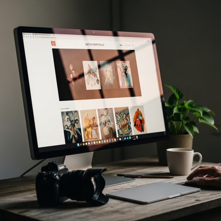 A stunning cinematic, award-winning photography shot related to Artist Portfolio Websites: Showcasing Work Without Clutter, going to use for blog