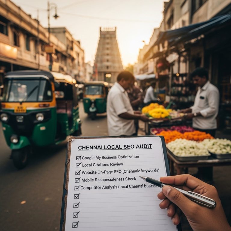 A stunning cinematic, award-winning photography shot related to One-day Local SEO Audit Checklist for Chennai Businesses, going to use for blog