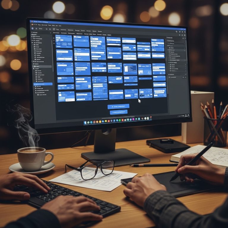 A stunning cinematic, award-winning photography shot related to How to Create Reusable Component Libraries with Figma, going to use for blog