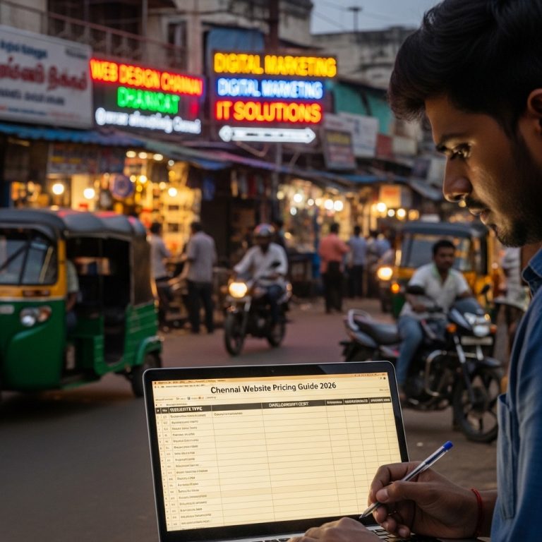 A cinematic, award-winning, realistic photography shot related to: How Much Does a Website Cost in Chennai (2026 Pricing Guide), 8k resolution, highly detailed.