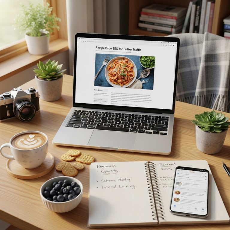 A stunning cinematic, award-winning photography shot related to Food Bloggers: Recipe Page SEO for Better Traffic, going to use for blog