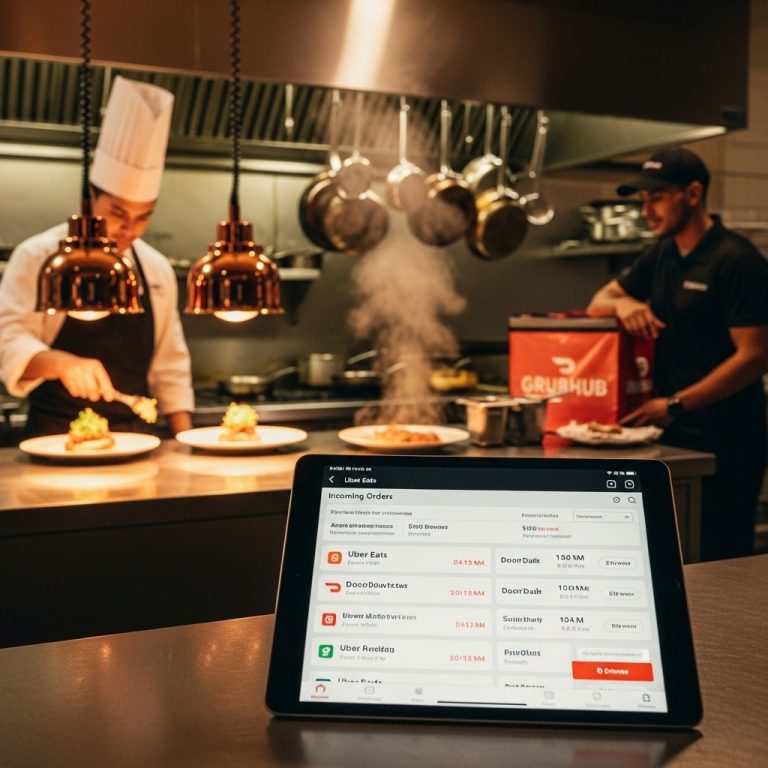 A stunning cinematic, award-winning photography shot related to Restaurant Delivery Integration: Best Plugins & Approaches, going to use for blog