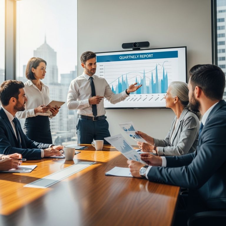 A stunning cinematic, award-winning photography shot related to How to Deliver Quarterly Reports to Retainer Clients, going to use for blog