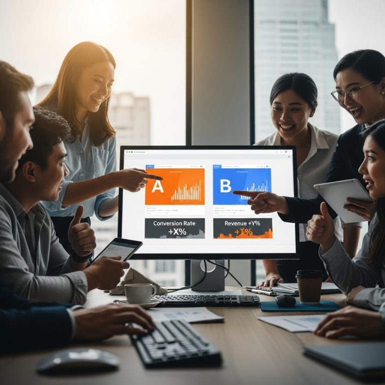 A stunning cinematic, award-winning photography shot related to Landing Page A/B Tests That Increased Sales for Clients, going to use for blog
