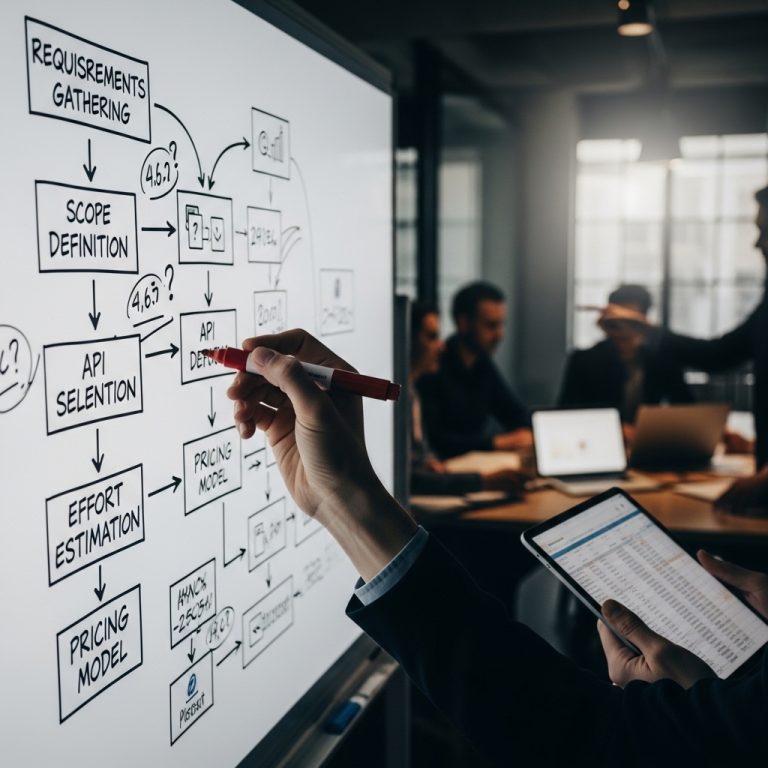 A stunning cinematic, award-winning photography shot related to How to Quote for Custom Integrations & APIs, going to use for blog