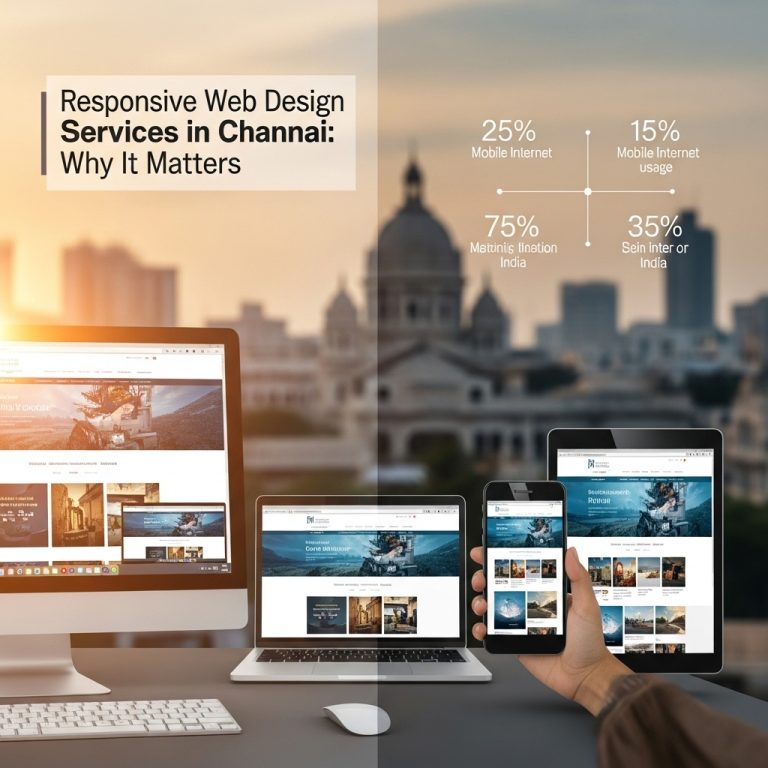 A stunning cinematic, award-winning photography shot related to Responsive Web Design Services in Chennai: Why It Matters, going to use for blog