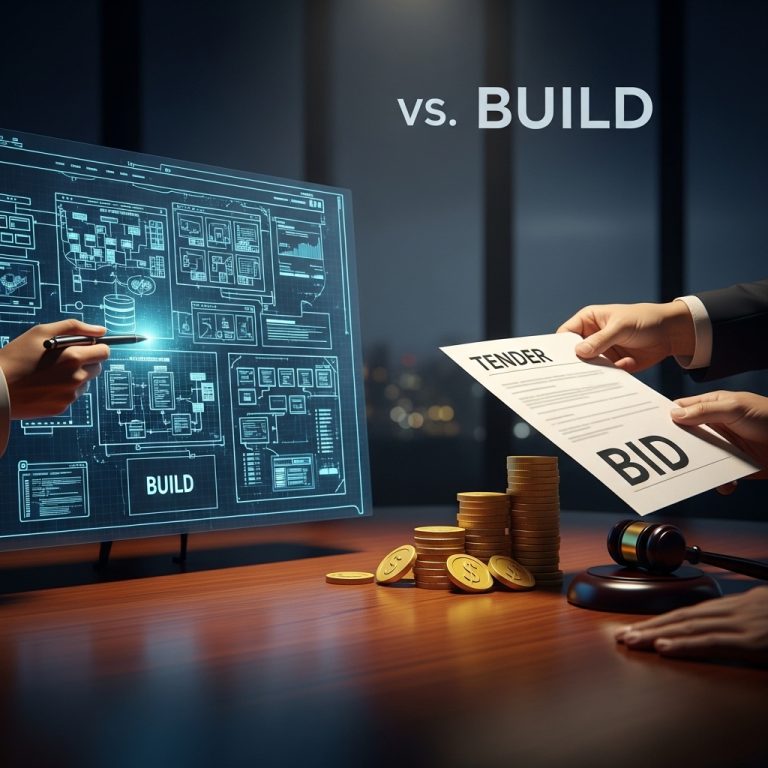 A stunning cinematic, award-winning photography shot related to Bid vs Build: How to Decide When Tendering Web Projects, going to use for blog