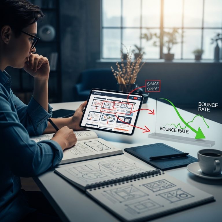 A stunning cinematic, award-winning photography shot related to How to Reduce Bounce Rate with Design Improvements, going to use for blog