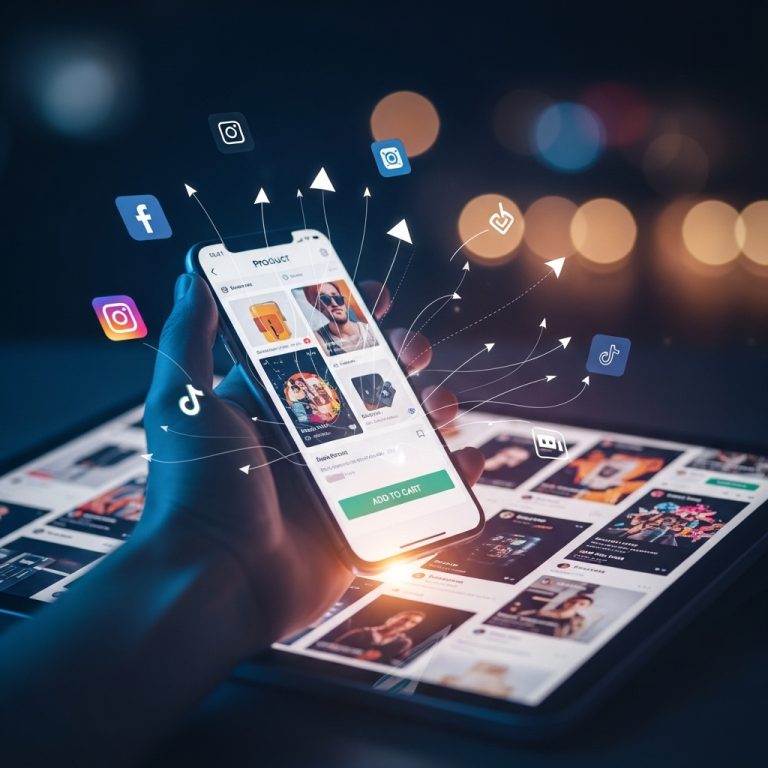 A stunning cinematic, award-winning photography shot related to How to Use Social Media to Drive Traffic to Product Pages, going to use for blog